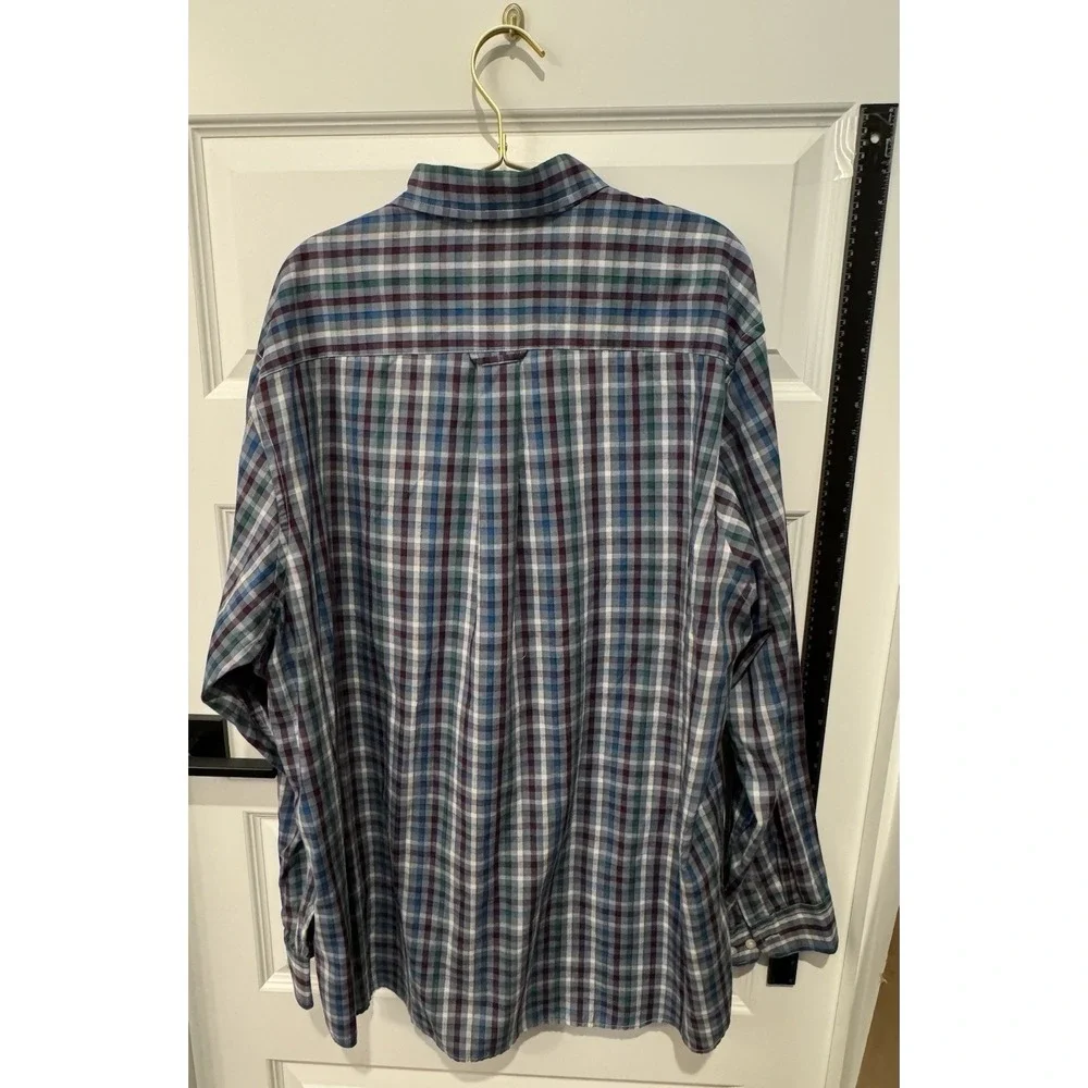 SADDLEBRED Men's Big & Tall Long Sleeve Plaid Shirt Jacket Blue Green 2XLT Large